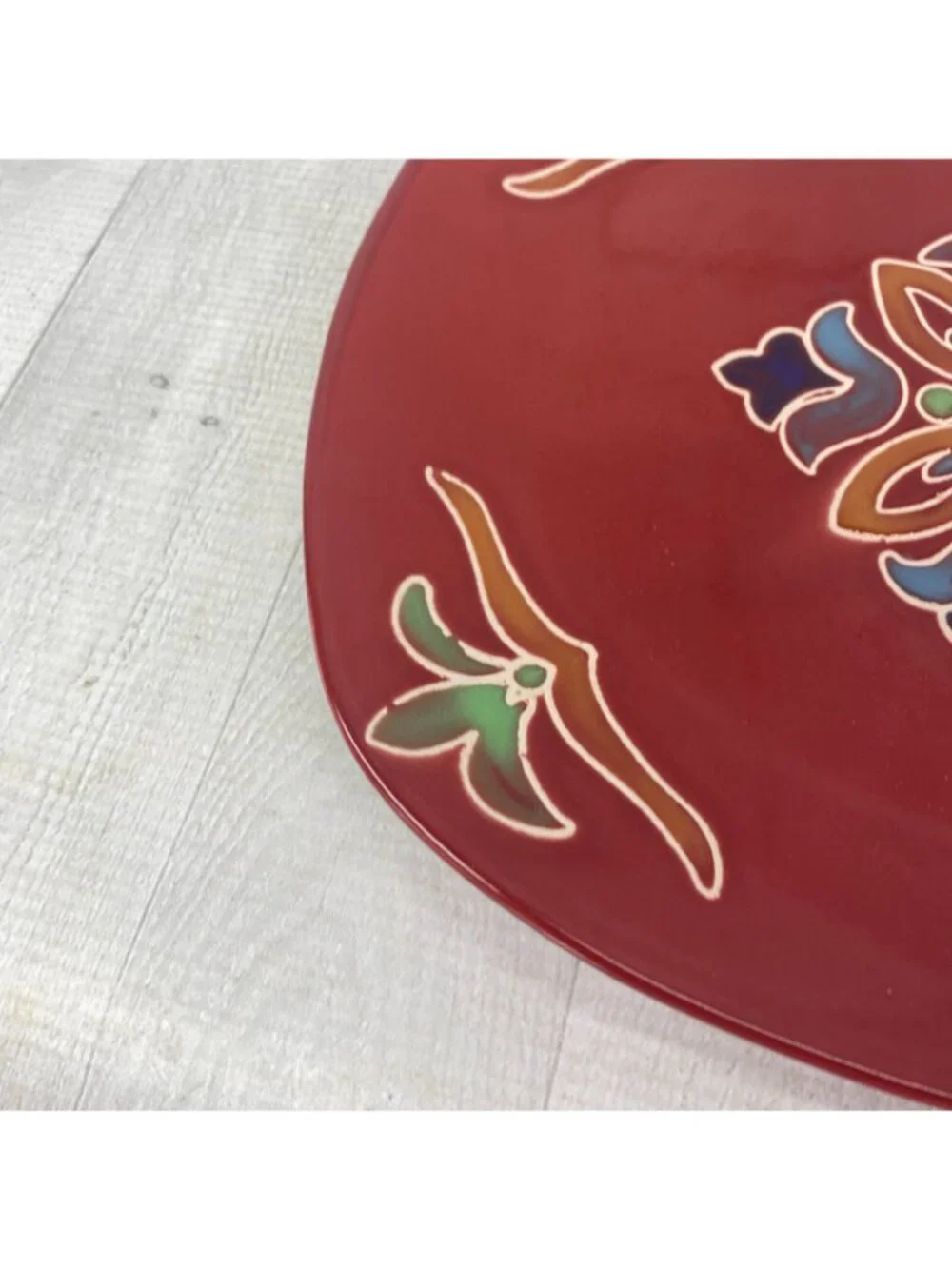 Better Homes & Gardens MEDALLION Floral Red Square Stoneware Dinner Plate Set 3